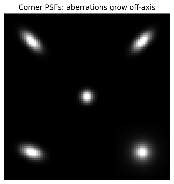 Corner PSFs showing off-axis aberration