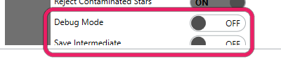 The Debug Mode and Save Intermediate toggles at the bottom of the advanced settings list