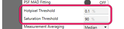 The Hotpixel Threshold and Saturation Threshold settings highlighted in the advanced list
