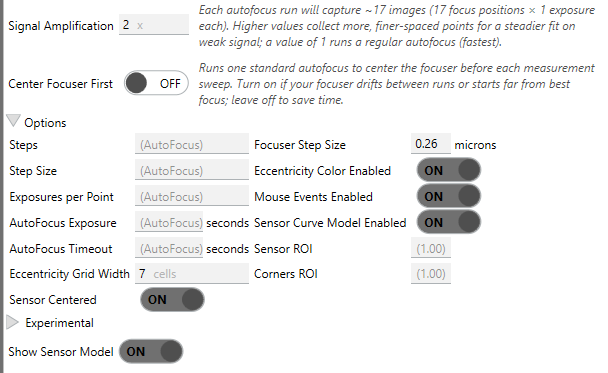 The Aberration Inspector options section